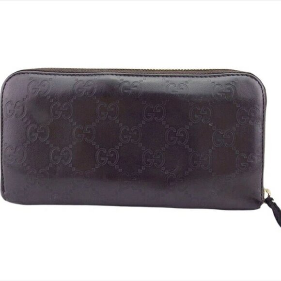 GUCCI round zipper wallet Gucci Mark Dark Push Leather Authentic UseD